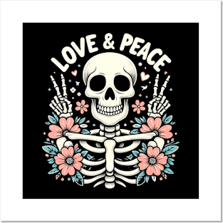 Peace & Love Skeleton Posters and Art